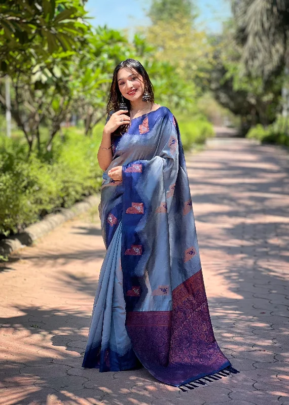 Sonakshi Women's Grey Banarasi Silk Zari Woven Traditional Saree with Blouse Asymmetric Hem Blouse Sonakshi Women's Grey Banarasi Silk Zari Woven Traditional Saree with Blouse Asymmetric Hem Blouse
