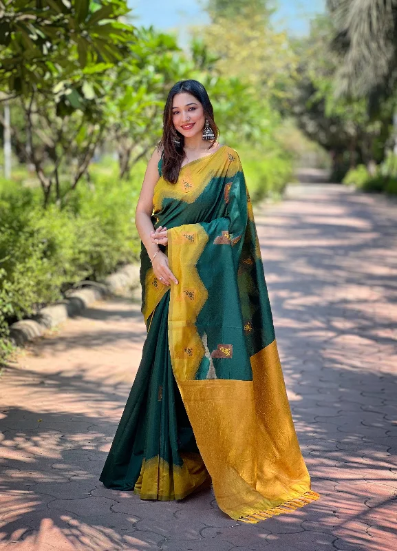 Sonakshi Women's Bottle Green Banarasi Silk Zari Woven Traditional Saree with Blouse Feminine Puff Blouse Sonakshi Women's Bottle Green Banarasi Silk Zari Woven Traditional Saree with Blouse Feminine Puff Blouse