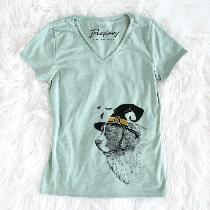 Witch Magnus the Pyrenean Mastiff - Women's V-neck Shirt-- Polka Dot Checkered Tartan Witch Magnus the Pyrenean Mastiff - Women's V-neck Shirt-- Polka Dot Checkered Tartan