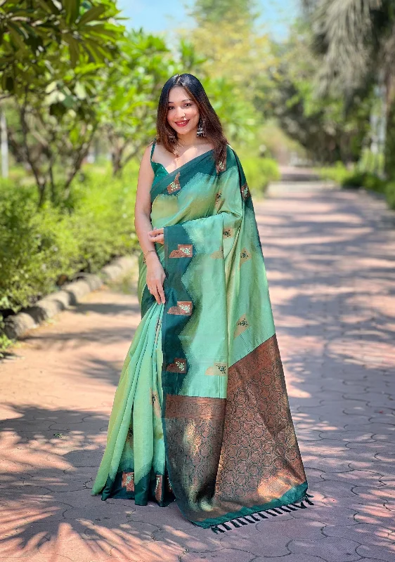 Sonakshi Women's Sea Green Banarasi Silk Zari Woven Traditional Saree with Blouse Polished Work Blouse Sonakshi Women's Sea Green Banarasi Silk Zari Woven Traditional Saree with Blouse Polished Work Blouse