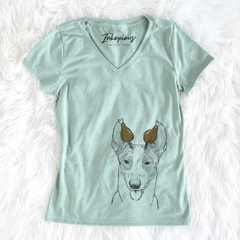 Thanksgiving Berlin the Carolina Dog - Women's V-neck Shirt-- Ribbed Striped Patterned Thanksgiving Berlin the Carolina Dog - Women's V-neck Shirt-- Ribbed Striped Patterned