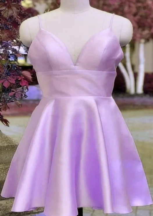 Cute Short Lavender Straps Satin Party Dress, Homecoming Dress cg8436 Satin Halter Glamorous Cute Short Lavender Straps Satin Party Dress, Homecoming Dress cg8436 Satin Halter Glamorous