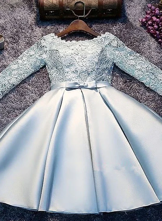 Light Blue Satin And Lace Long Sleeves Party Dress, Cute Short Graduation homecoming Dress cg8766 Tunics Practical durable Light Blue Satin And Lace Long Sleeves Party Dress, Cute Short Graduation homecoming Dress cg8766 Tunics Practical durable