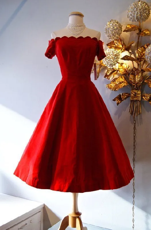 Short Party Dresses Tea Length Vintage Red Satin Homecoming Dresses cg8534 Tunics Luxurious high-end Short Party Dresses Tea Length Vintage Red Satin Homecoming Dresses cg8534 Tunics Luxurious high-end