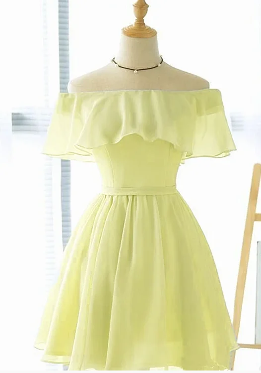 Cute Light Yellow Chiffon Short Party Dress, Short Bridesmaid homecoming Dress cg8764 Tunics Versatile functional Cute Light Yellow Chiffon Short Party Dress, Short Bridesmaid homecoming Dress cg8764 Tunics Versatile functional