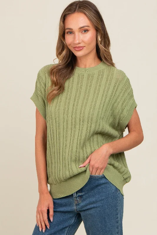Light Green Crochet Knit Short Sleeve Sweater Top Terry Blend Velvet Blend Canvas Blend Light Green Crochet Knit Short Sleeve Sweater Top Terry Blend Velvet Blend Canvas Blend