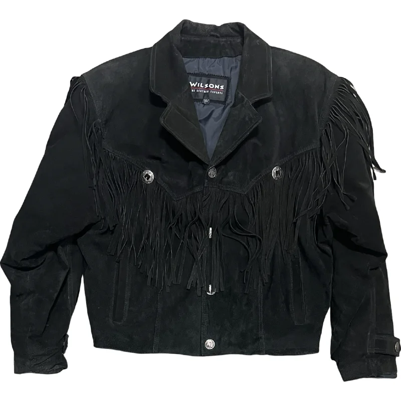Vintage Wilson's Black Suede Southwestern Fringe Jacket (L) Bomber Jacket Anorak Windbreaker Vintage Wilson's Black Suede Southwestern Fringe Jacket (L) Bomber Jacket Anorak Windbreaker