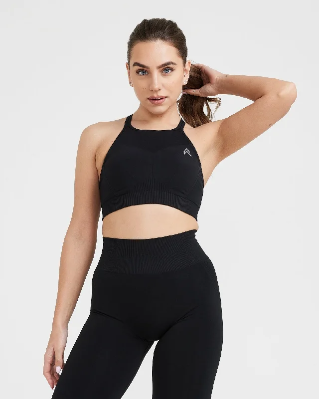 Effortless Seamless High Neck Bralette | Black