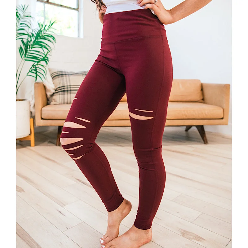 Mono B Laser Cut Leggings - Burgundy FINAL SALE