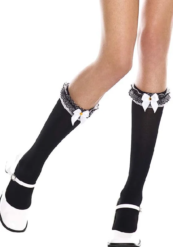 Lace Ruffle Trim [Black/White] | KNEE HIGH SOCKS