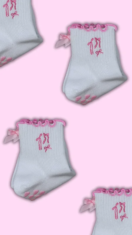 ""Pink bow coquette grip sock""