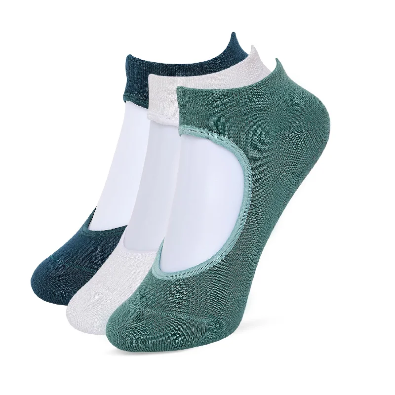 Women's Studio Socks with Ballet Straps for yoga & pilates | Dark Green, Light Green, White | Pack of 3