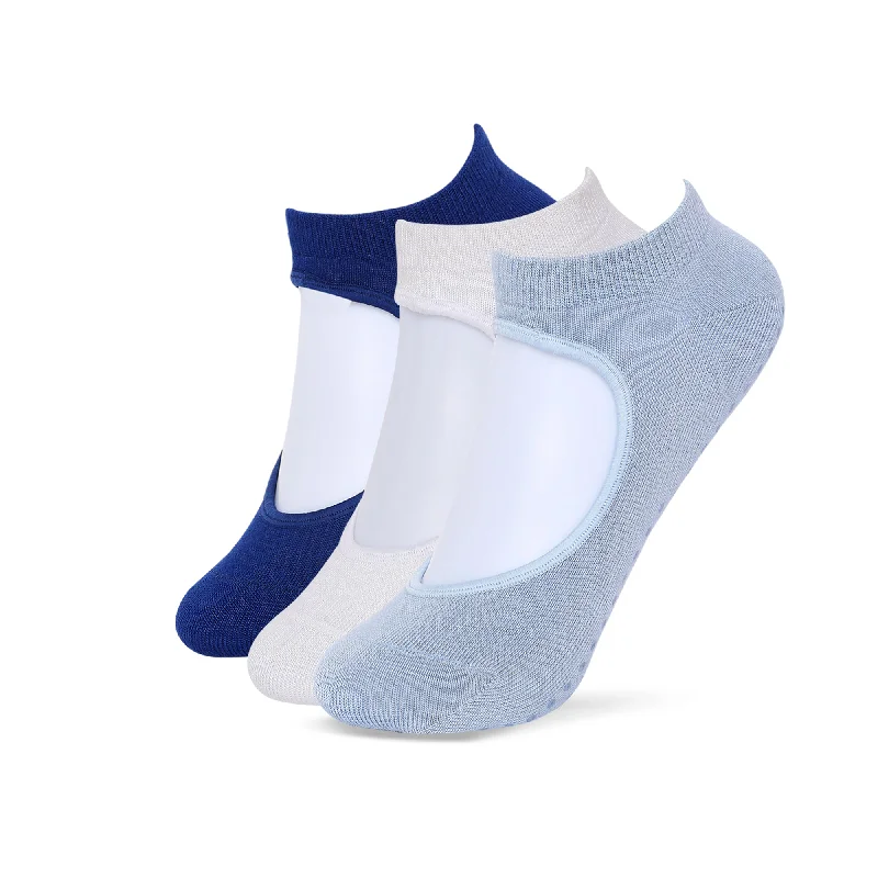 Women's Studio Socks with Ballet Straps for yoga & pilates | Dark Blue, Light Blue, White | Pack of 3