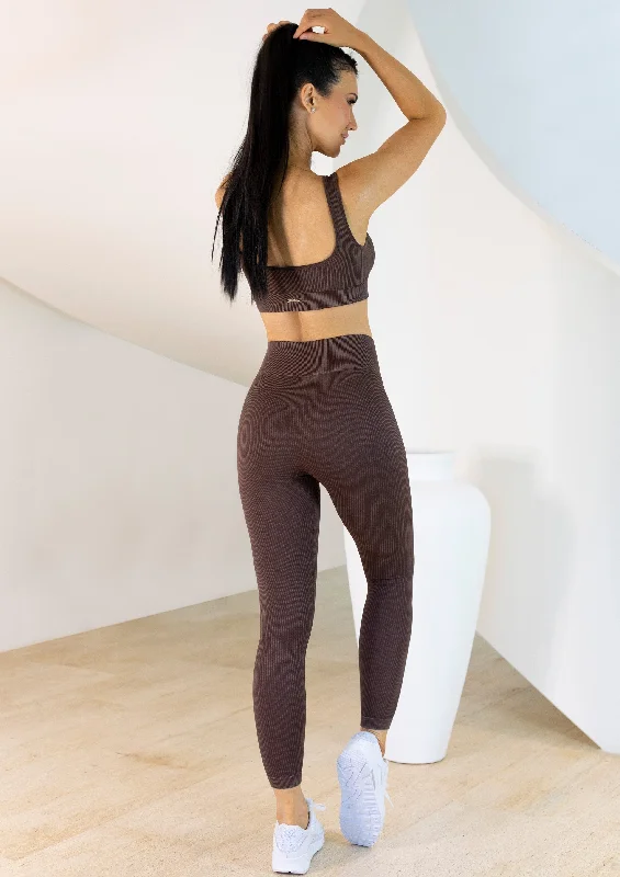 Coffee Ribbed Seamless Sports Bra