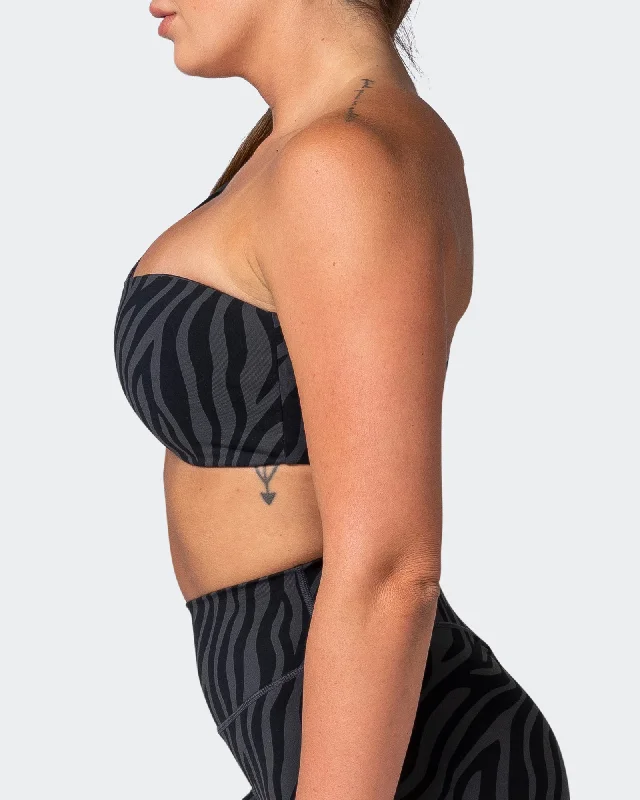 Movement One Shoulder Bralette - Monochrome Zebra Print