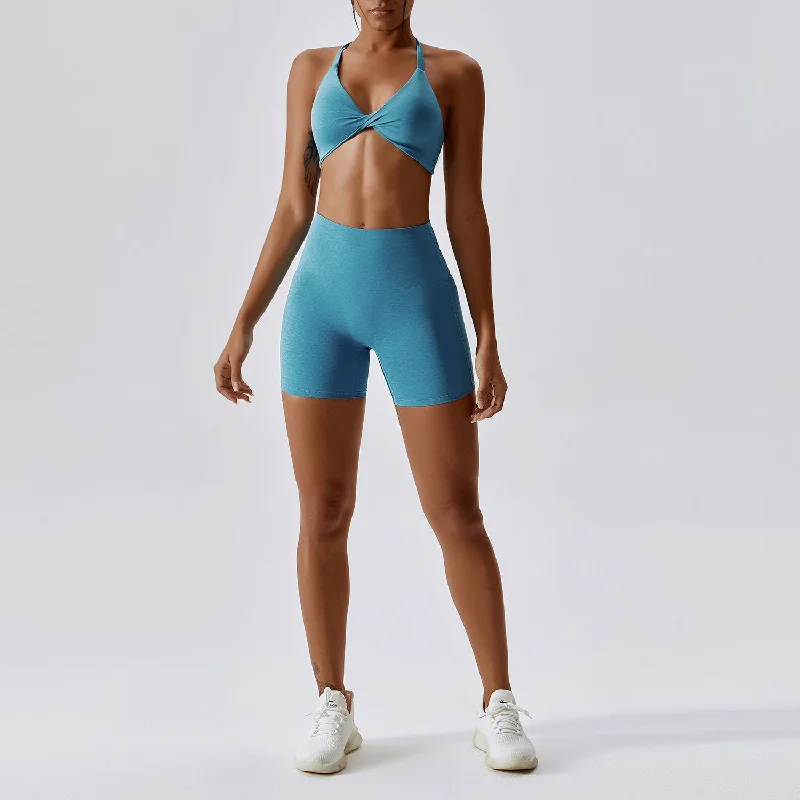 Sexy quick dry nude feeling sportswear cycling running fitness suit set 3 colors