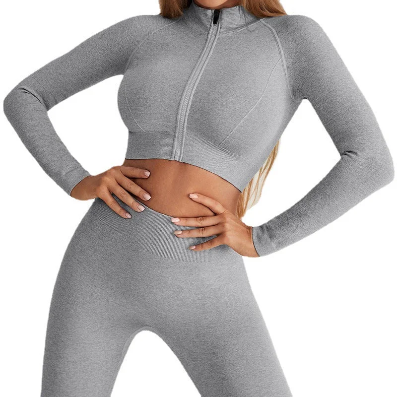 Autumn winter seamless zipper tight long sleeve high waist sports fitness suit 6 colors