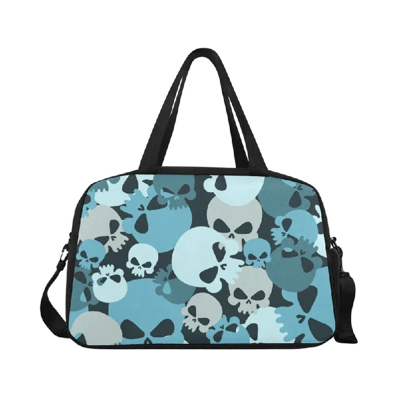 Blue Camo Skull Tote And Cross-body Sports Bag With Shoe Compartment