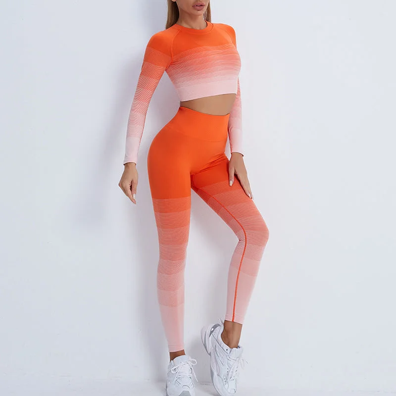 Gradient Exercise Long sleeve pantsuit Fitness running Yoga long sleeve leggings 5 colors