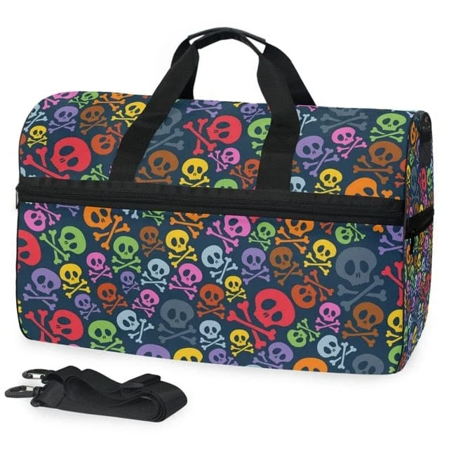 Skull Cross Bones Canvas Gym, Sport, Outdoor Large Pocket Casual Tote Shoulder Bag