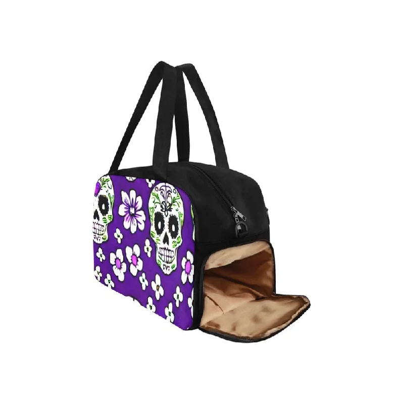 Skull Floral Purple Sports Bag With Shoe Compartment