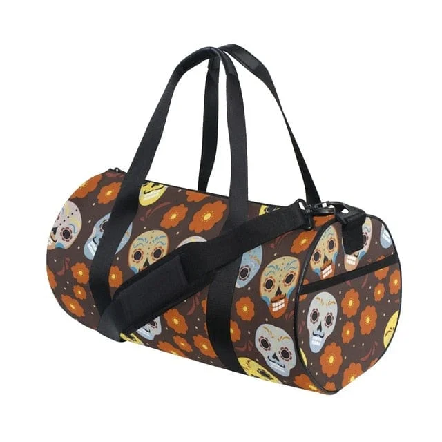 Skull Print Canvas Gym or Travel Large Pocket Casual Shoulder Bag