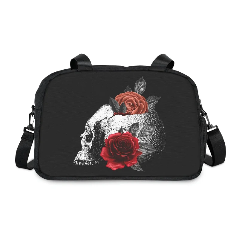 Skull Red Floral Fitness Sports Bag With Shoe Compartment