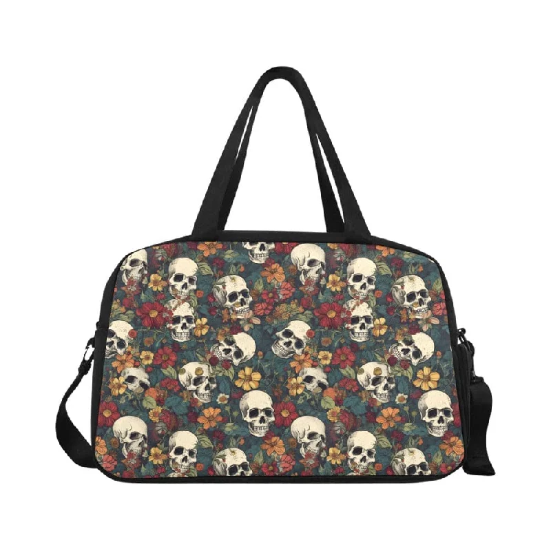 Skulls & Brown Floral Pattern Cross-body Travel Bag